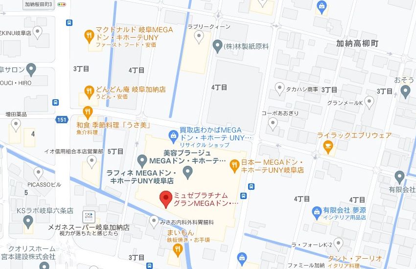 ミュゼプラチナムグランMEGAドン･キホーテUNY岐阜店の周辺地図