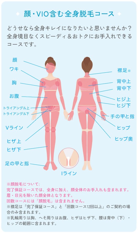 ミュゼの顔・VIOを含む全身脱毛コース