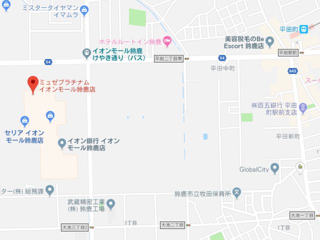 ミュゼプラチナムイオンモール鈴鹿店地図
