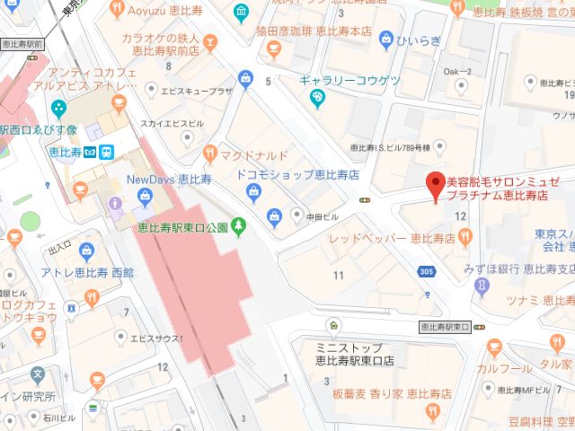 ミュゼプラチナム恵比寿店地図