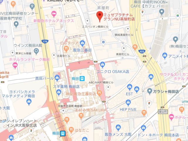ミュゼプラチナムグランNU茶屋町店地図